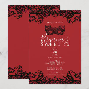 Fortune Red Black Lace Masquerade Sweet 16 Party Einladung