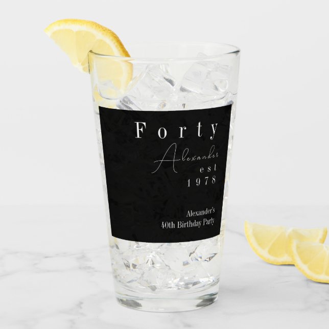 Forty Black and White 40th Birthday Party Favor Glas (Vorderseite Ice)