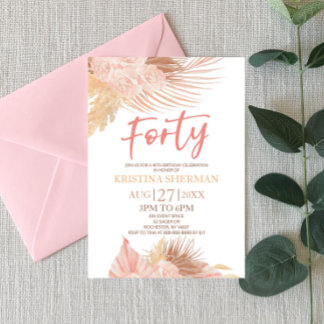 Forty Boho Pink Floral 40th Birthday Party Einladung