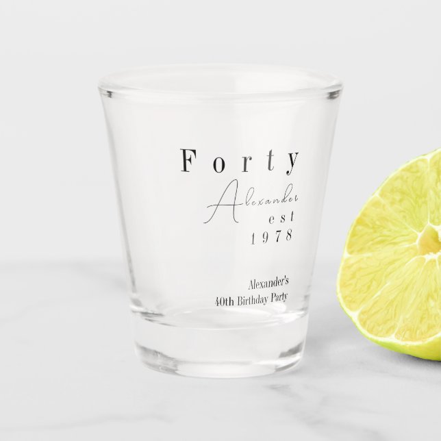 Forty Minimal 40th Birthday Party Favor Schnapsglas (Vorderseite)
