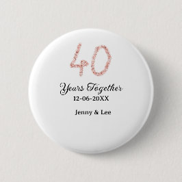 Forty years together black pink glitter bold lette button