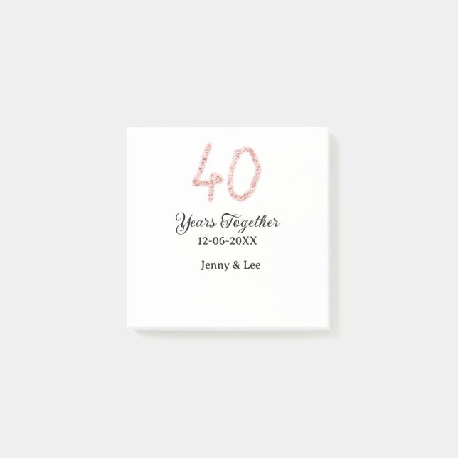 Forty years together black pink glitter bold lette post-it klebezettel (Vorderseite)