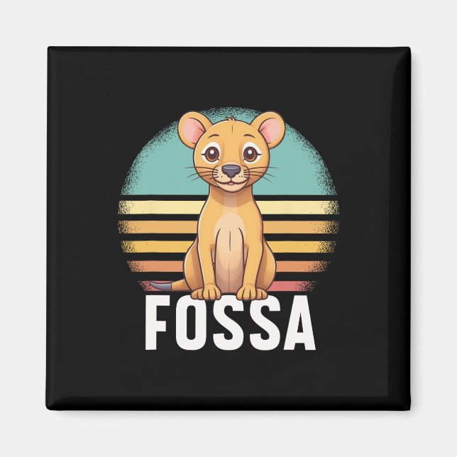 Fossa Animal Graphic Retro Sunset Madagas Magnet (Vorne)