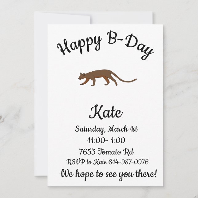Fossa Happy B-day Einladung (Vorderseite)