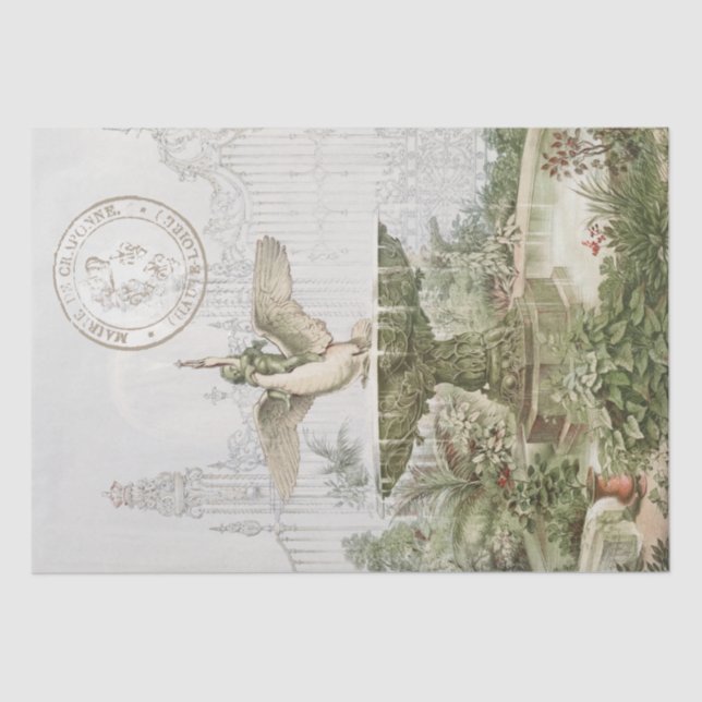 Fosse Swan Garden Vintag Französisch Decoupage Seidenpapier (Vorderseite)