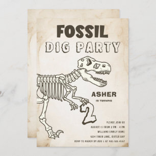 Fossil Dig Dinosaur Geburtstagsparty Einladung