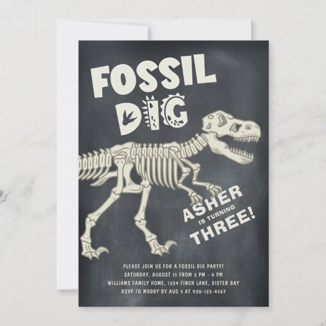 Fossil Dig Dinosaur Geburtstagsparty Einladung (Vorderseite)