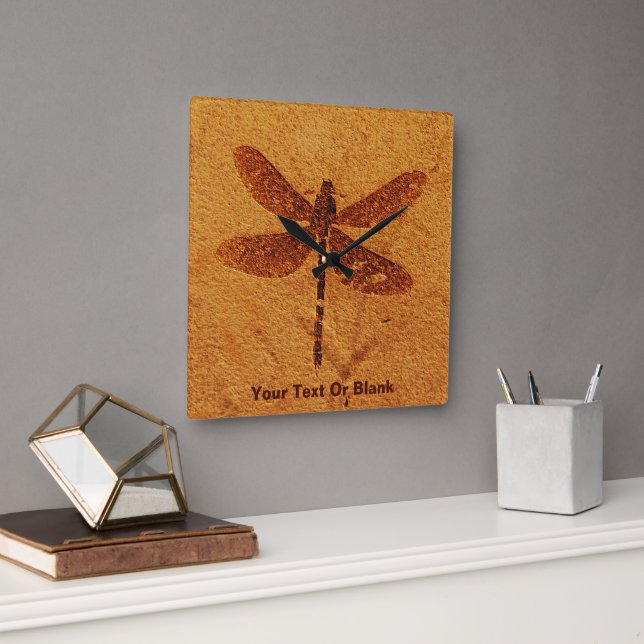 Fossil Dragonfly Quadratische Wanduhr (Büro)