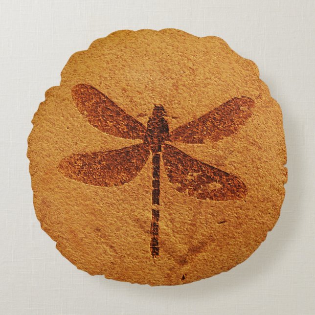 Fossil Dragonfly Rundes Kissen (Vorderseite)