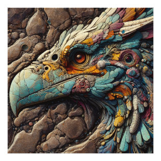 Fossil eines ausgestorbenen Vogels in Felsen - KI- Fotodruck