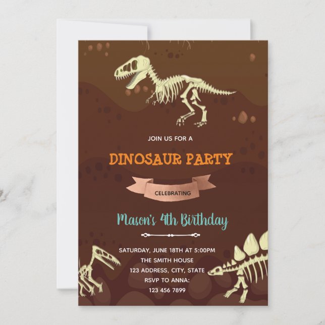 Fossile Dinosaurier - Einladung zum Geburtstag (Vorderseite)