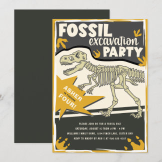 Fossile Grabungsfeier Dinosaur Geburtstagsparty Einladung