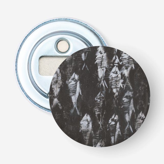 Fossile weiße Fische im schwarzen Hintergrund Flaschenöffner (Vorderseite)