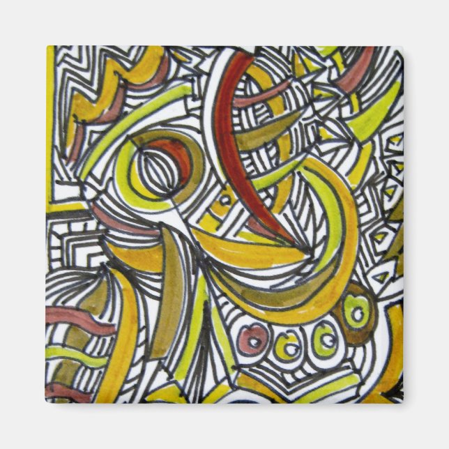 Fossilien - Farbige Abstrakte Art Tinte Zeichnend Magnet (Vorne)