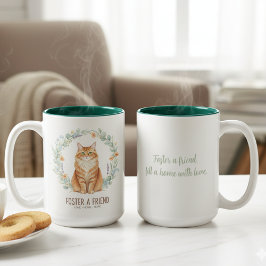 Foster A Friend Cat Mug - Botanical Watercolor Zweifarbige Tasse