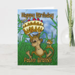 Foster Brother Happy Birthday mit Affenhaltung Karte<br><div class="desc">Foster Brother Happy Birthday mit Affen halten Kuchen</div>