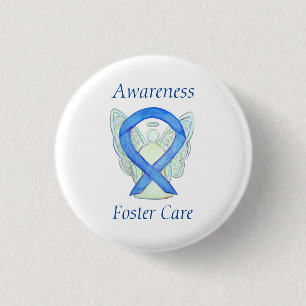 Foster Care Angel Blue Awareness Ribbon Button