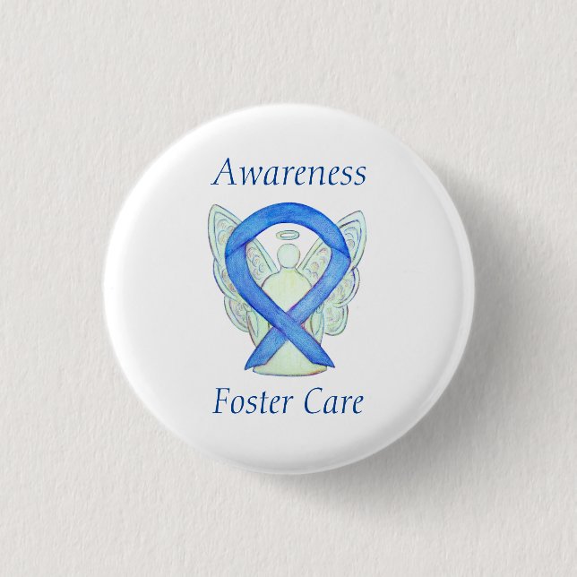 Foster Care Angel Blue Awareness Ribbon Button (Vorderseite)