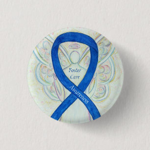 Foster Care Angel Blue Awareness Ribbon Button