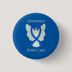 Foster Care Angel Blue Awareness Ribbon Button