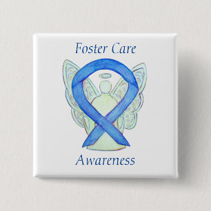 Foster Care Angel Blue Awareness Ribbon Button