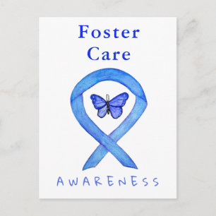 Foster Care Blue Awareness Ribbon Butterfly Cards Postkarte