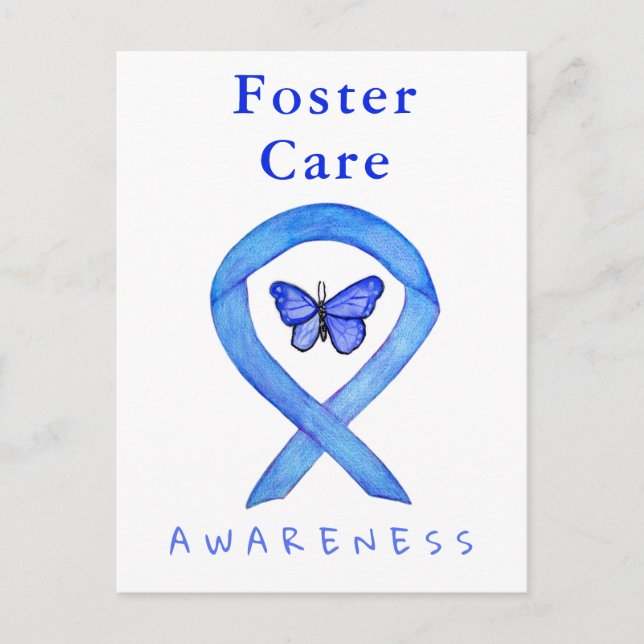 Foster Care Blue Awareness Ribbon Butterfly Cards Postkarte (Vorderseite)