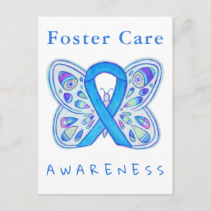 Foster Care Blue Awareness Ribbon Butterfly Cards Postkarte
