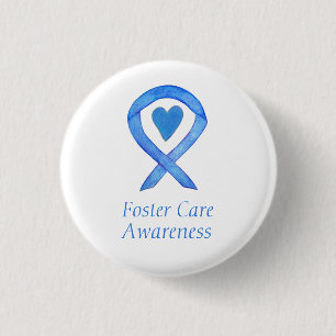 Foster Care Blue Awareness Ribbon Herz Buttone Button