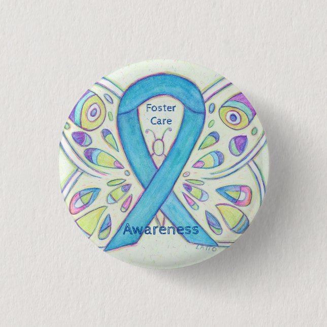 Foster Care Blue Butterfly Awareness Ribbon Button (Vorderseite)