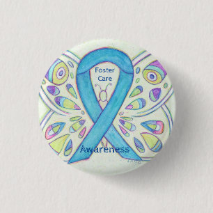 Foster Care Blue Butterfly Awareness Ribbon Button