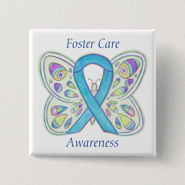 Foster Care Blue Butterfly Awareness Ribbon Button (Vorderseite)