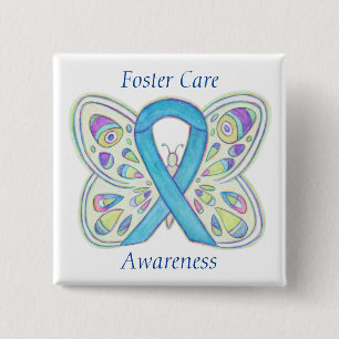 Foster Care Blue Butterfly Awareness Ribbon Button