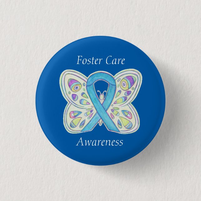 Foster Care Blue Butterfly Awareness Ribbon Button (Vorderseite)