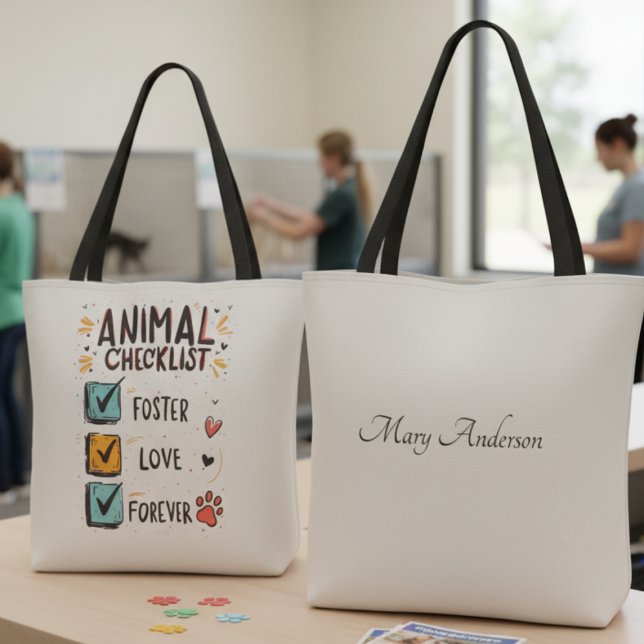 Foster Checklist Tote Bag-Shelter Volunteer Gesche (Personalized Animal foster tote bag)