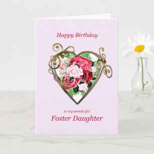 Foster Daughter Birthday Antike bemalte Rose Karte