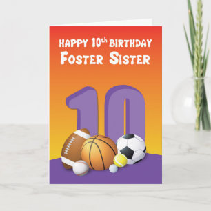 Foster Sister 10. Geburtstag Sportbälle Karte