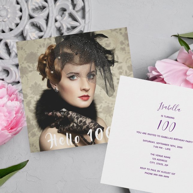 Foto 100. Geburtstagsparty Hallo 100 Einladung (Von Creator hochgeladen)