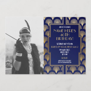 Foto 1920er Art Deco Geburtstag Gatsby Party Gold Einladung