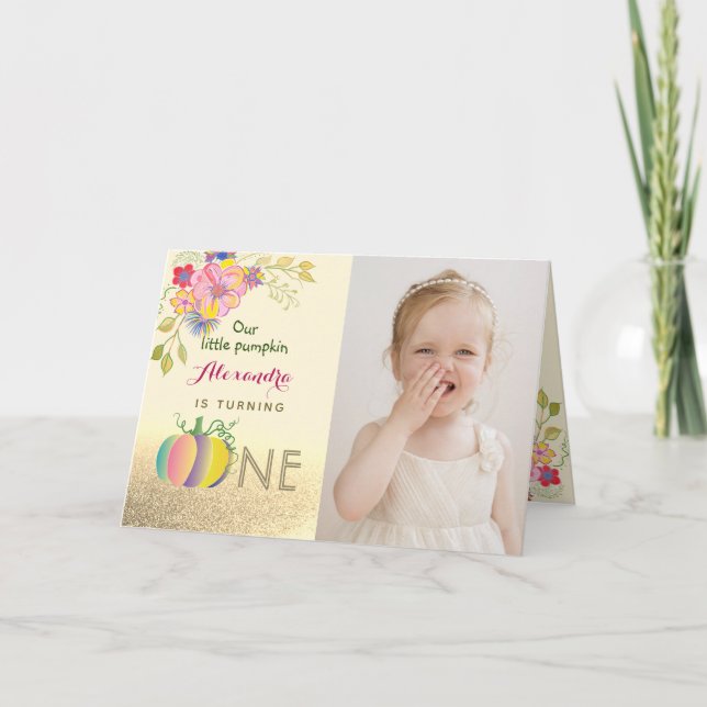 Foto 1. Geburtstag Pumpkin Pink und Goldfall Einladung (Vorderseite)