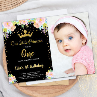 Foto 1. Schwarze BlumenPrinzessin Geburtstag Einladung