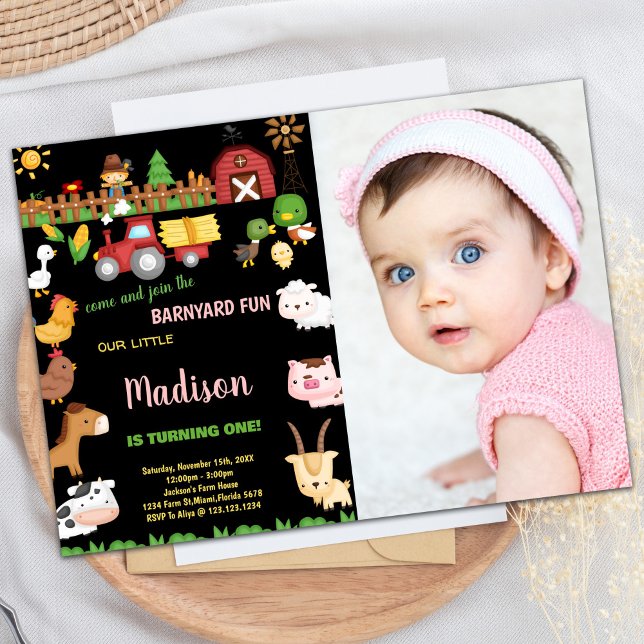 Foto 1st Farm Barnyard Geburtstagseinladungen Einladung (Photo 1st Farm Barnyard birthday invitations)