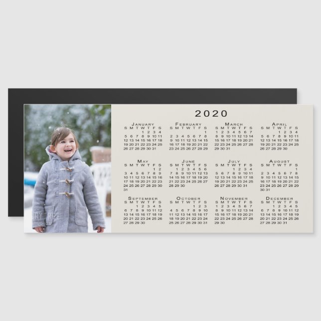 Foto 2020 Kalender auf Beige hinzufügen Magnetkarte (Vorne/Hinten)