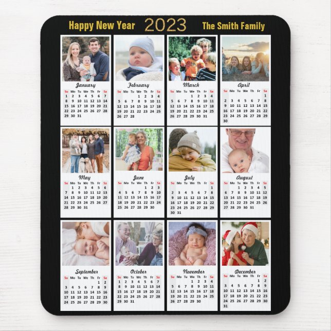 Foto 2023 Kalender 12 Familie Moderne Goldene Schr Mousepad (Vorne)