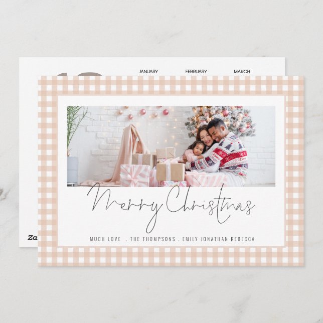 Foto 2026 Calendar Creme Gingham Frohe Weihnachten (Vorne/Hinten)