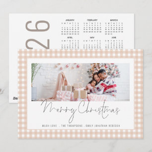Foto 2026 Calendar Creme Gingham Frohe Weihnachten