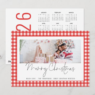 Foto 2026 Kalender Roter Gingham Frohe Weihnachten