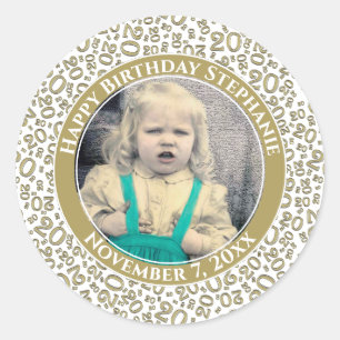 Foto   20. Zufallszahlenmuster Gold/Weiß Runder Aufkleber