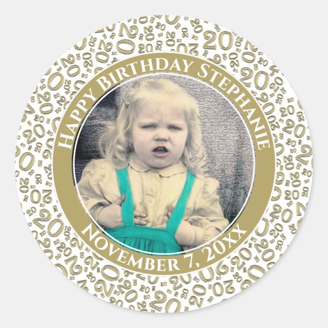 Foto | 20. Zufallszahlenmuster Gold/Weiß Runder Aufkleber (Vorderseite)