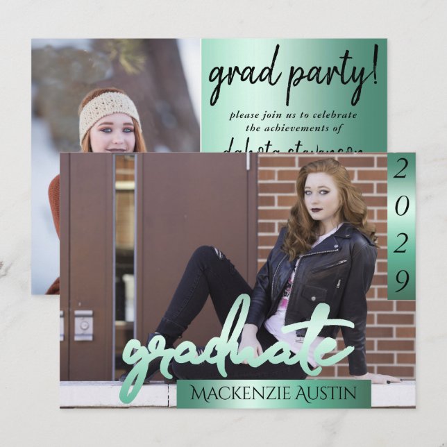 FOTO 2 | Minze hellgrüne Brush Keepake Einladung (Vorne/Hinten)